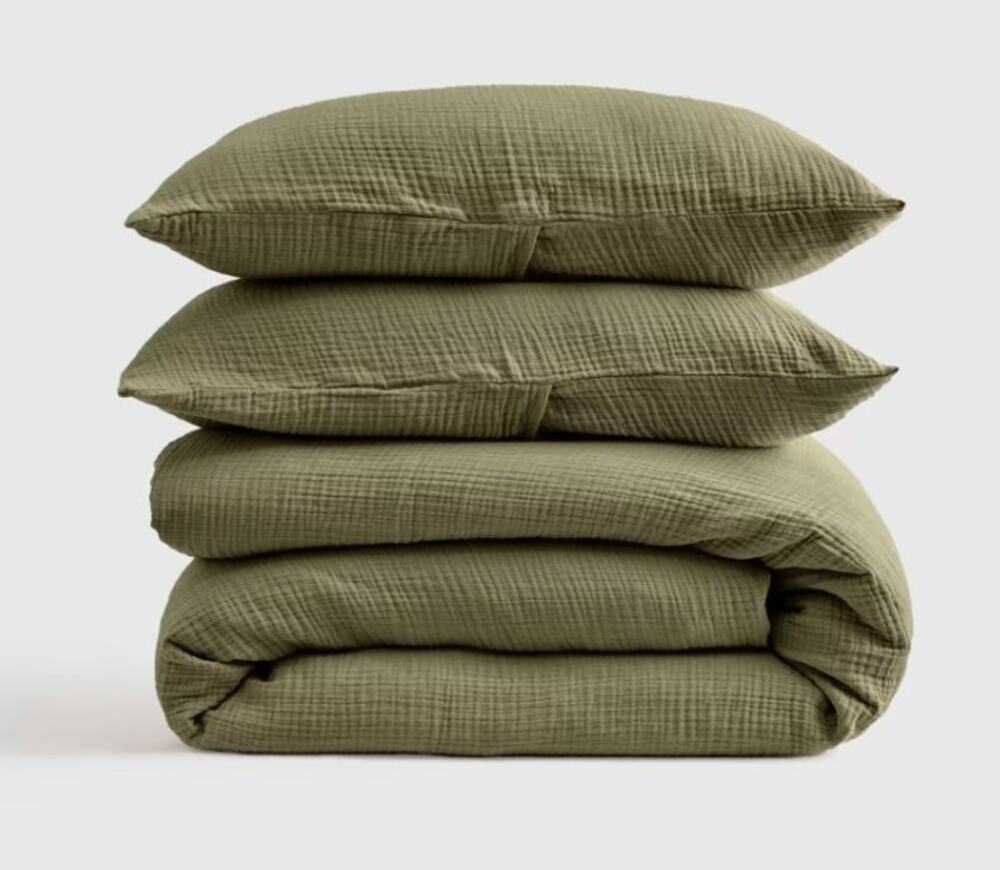 Quince Duvet Cover + Shams  KING Cotton Airy Gauze OLIVE  100% Organic NEW